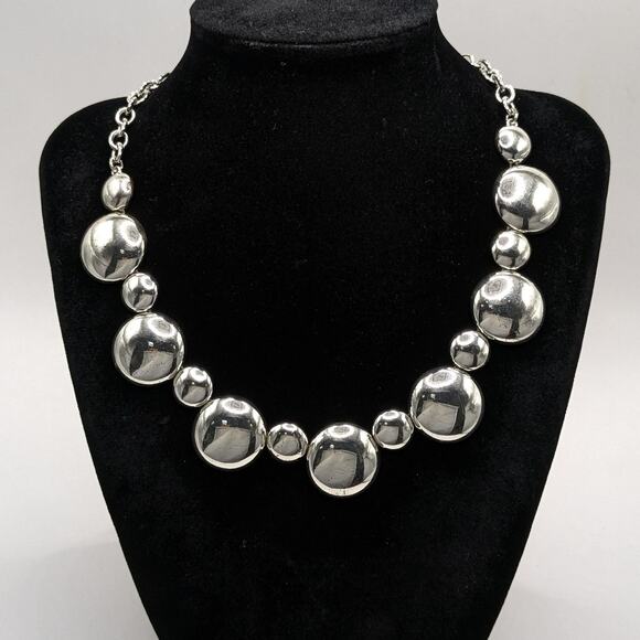 Liz Claiborne Silver Tone Shiny Mirrored Bubble Adjustable Choker Necklace - Picture 1 of 9